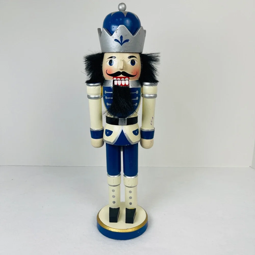 Blue and Silver Wooden Nutcracker King Christmas Holiday Decor 12 Inch